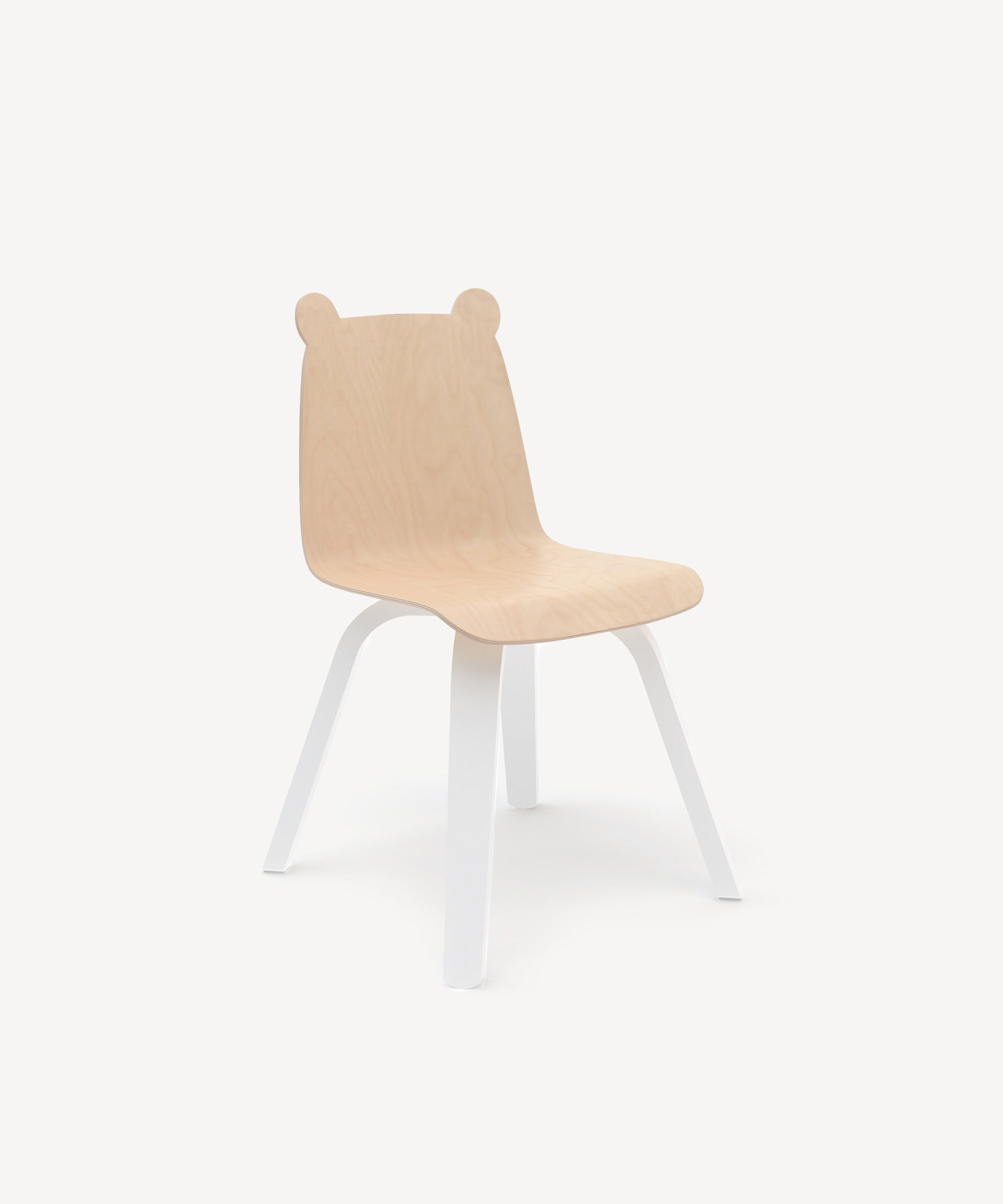 Set of 2 light wood Bear Play Chairs with bear ear-shaped backrests and white legs.